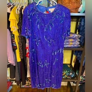 Gorgeous Adrianna Papell Sz 16 Beaded & Sequins Silk Dress